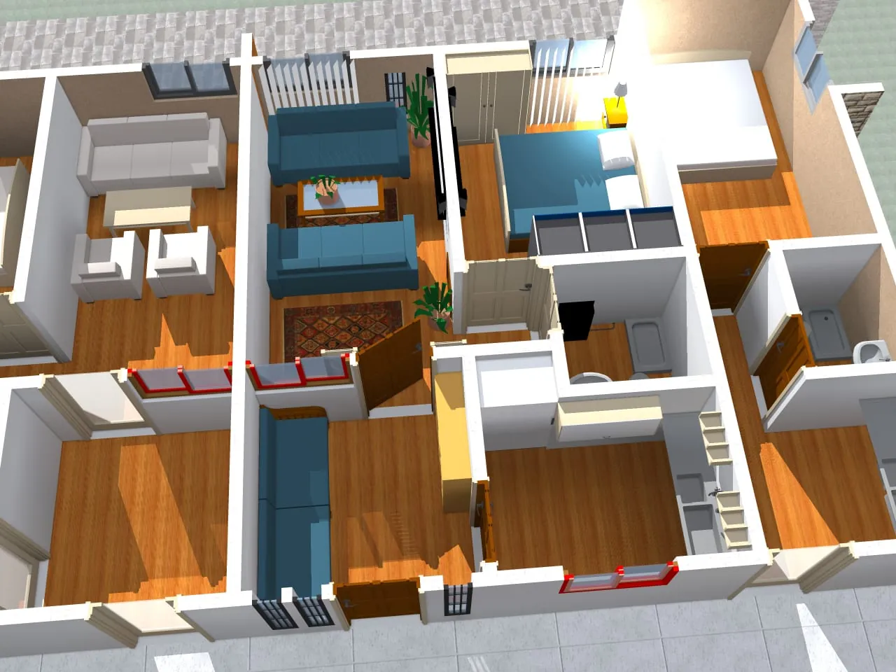 Vue 3D d'un plan architectural intérieur